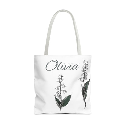 Personalized Lily of the Valley Tote Bag - Eco-friendly Reusable Shopping Tote, May Birth Month Flower Gift, Women’s Accessory