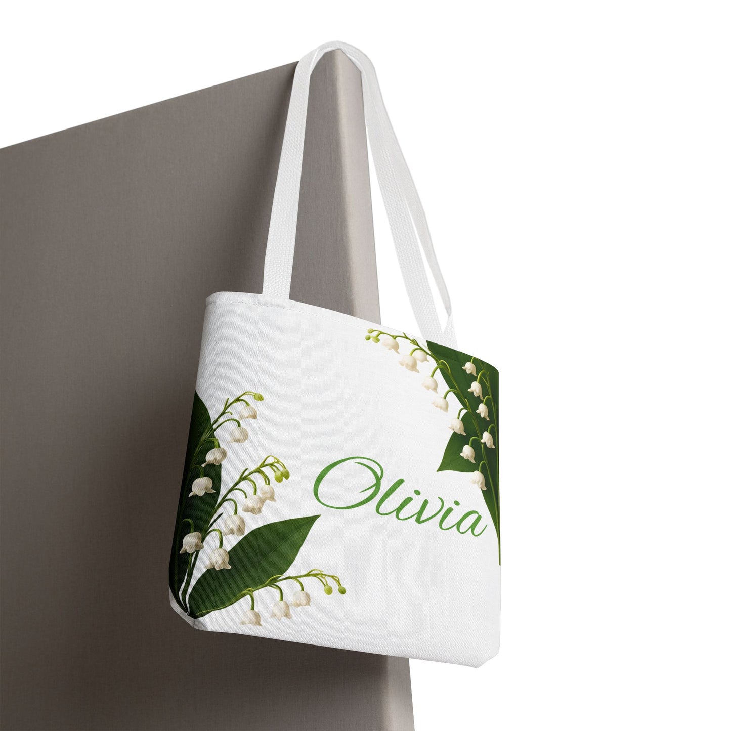 Personalized Birth Month Flower Tote Bag, Custom Name Tote, Eco-Friendly Grocery Shopping Bag, May Lily of the Valley Design
