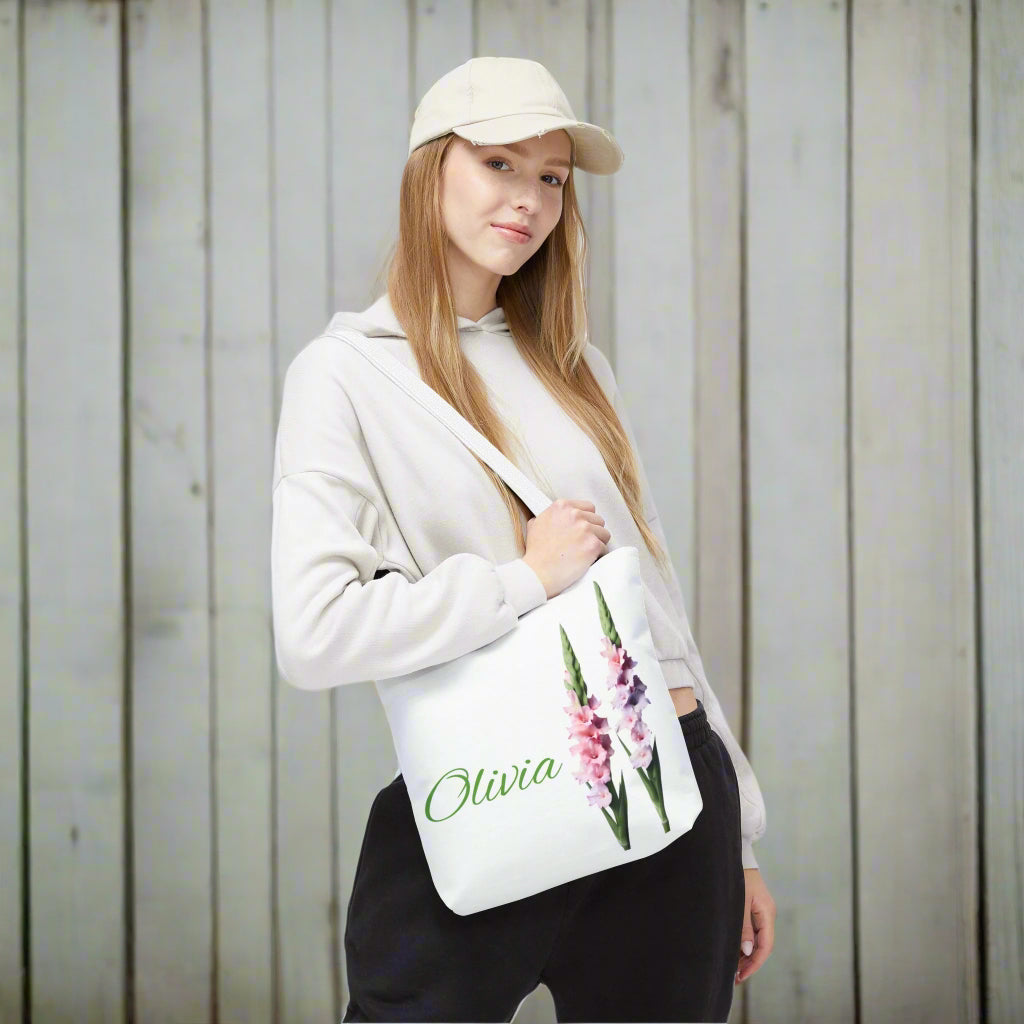 personalized gladiolus tote bag