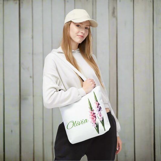 personalized gladiolus tote bag