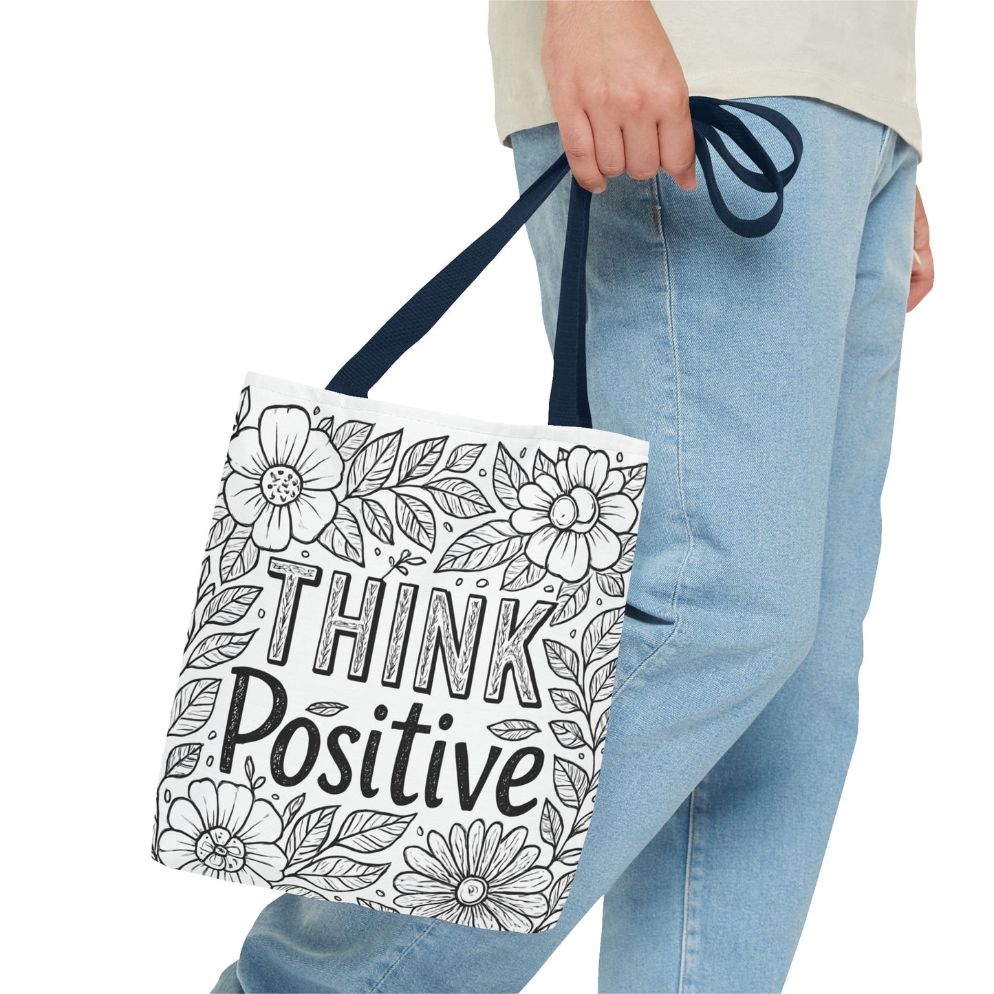 Think Positive Floral Tote Bag, Motivational Bag for Students, Gift for Friends, Inspirational Accessory