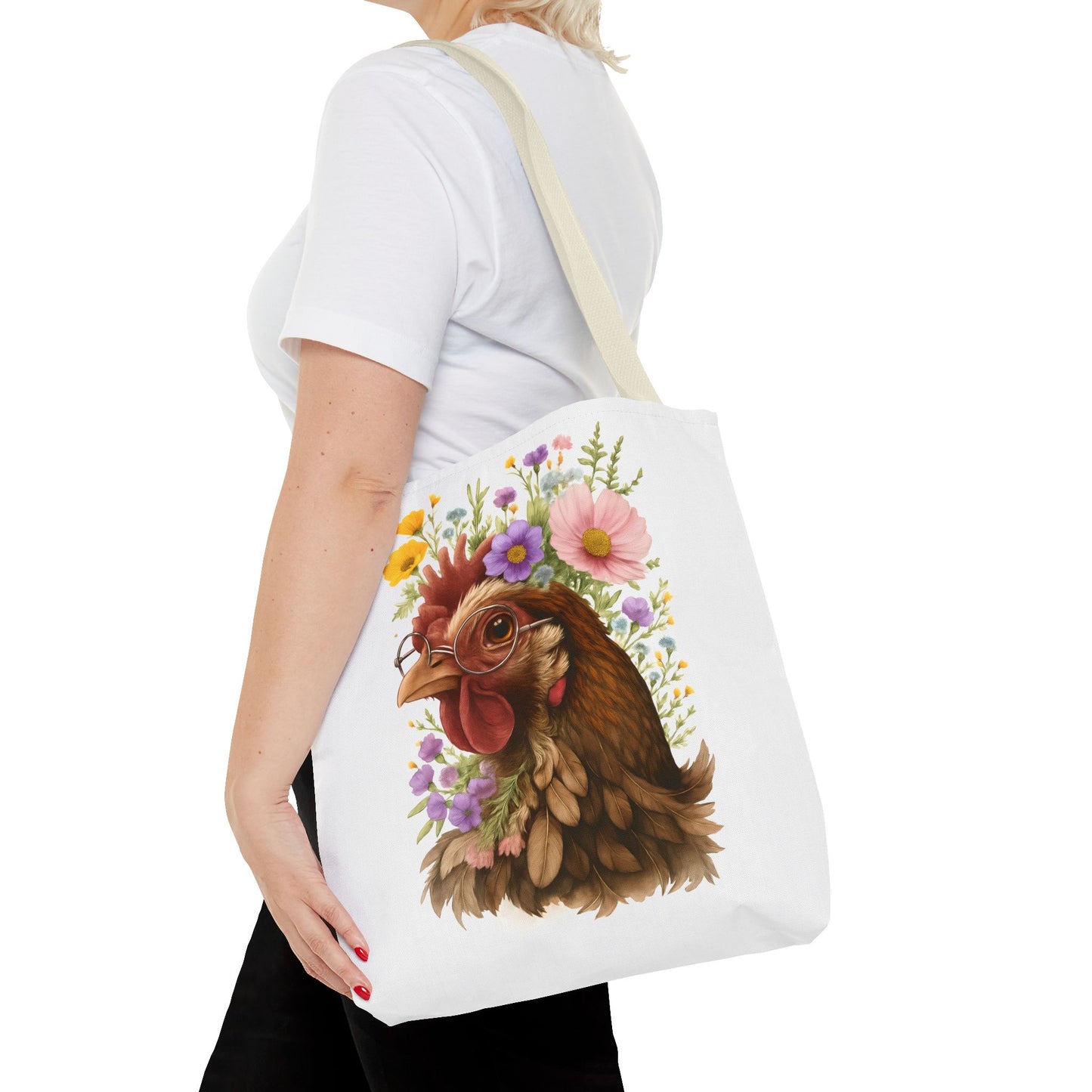 Floral Chicken Tote Bag, Farmhouse Decor, Gifts for Chicken Lovers, Cute Animal Tote, Spring and Summer Bags