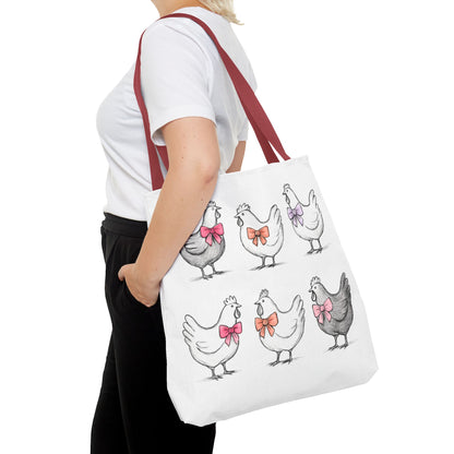 Farmyard Chicken Tote Bag, Cute Farm Animal Coquette Bow Design, Gift for Hen Lovers, Unique Tote for Everyday Use