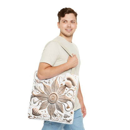Boho Nautical Mandala Themed Geometric Design Tote Bag, Natural Toned Bag for Everyday Style, Unisex Gift