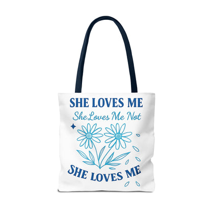 Whimsical Romantic Floral Tote Bag - Perfect for Casual Outings, Gifts, Beach Days, or Everyday Use, She Loves Me/Not Design