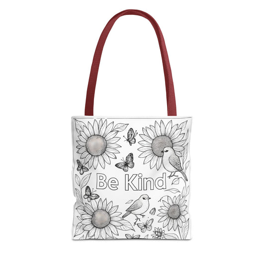 Be Kind Coloring Page Tote Bag for Kids Eco-Friendly Shopping, Children's Art Bag, Nature Lover's Tote, Inspirational Everyday Bag