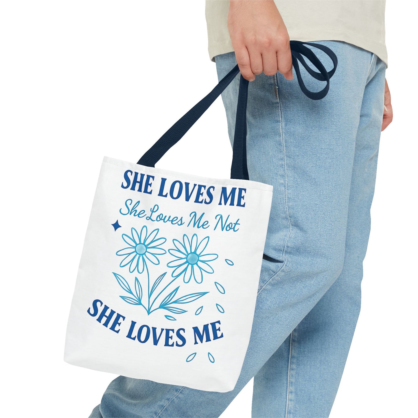 Whimsical Romantic Floral Tote Bag - Perfect for Casual Outings, Gifts, Beach Days, or Everyday Use, She Loves Me/Not Design