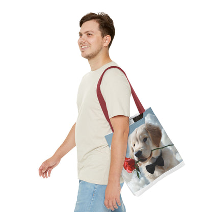 Cute Puppy Rose Tote Bag | Dog Lovers Gift, Stylish Lightweight Polyester Bag, Everyday Use