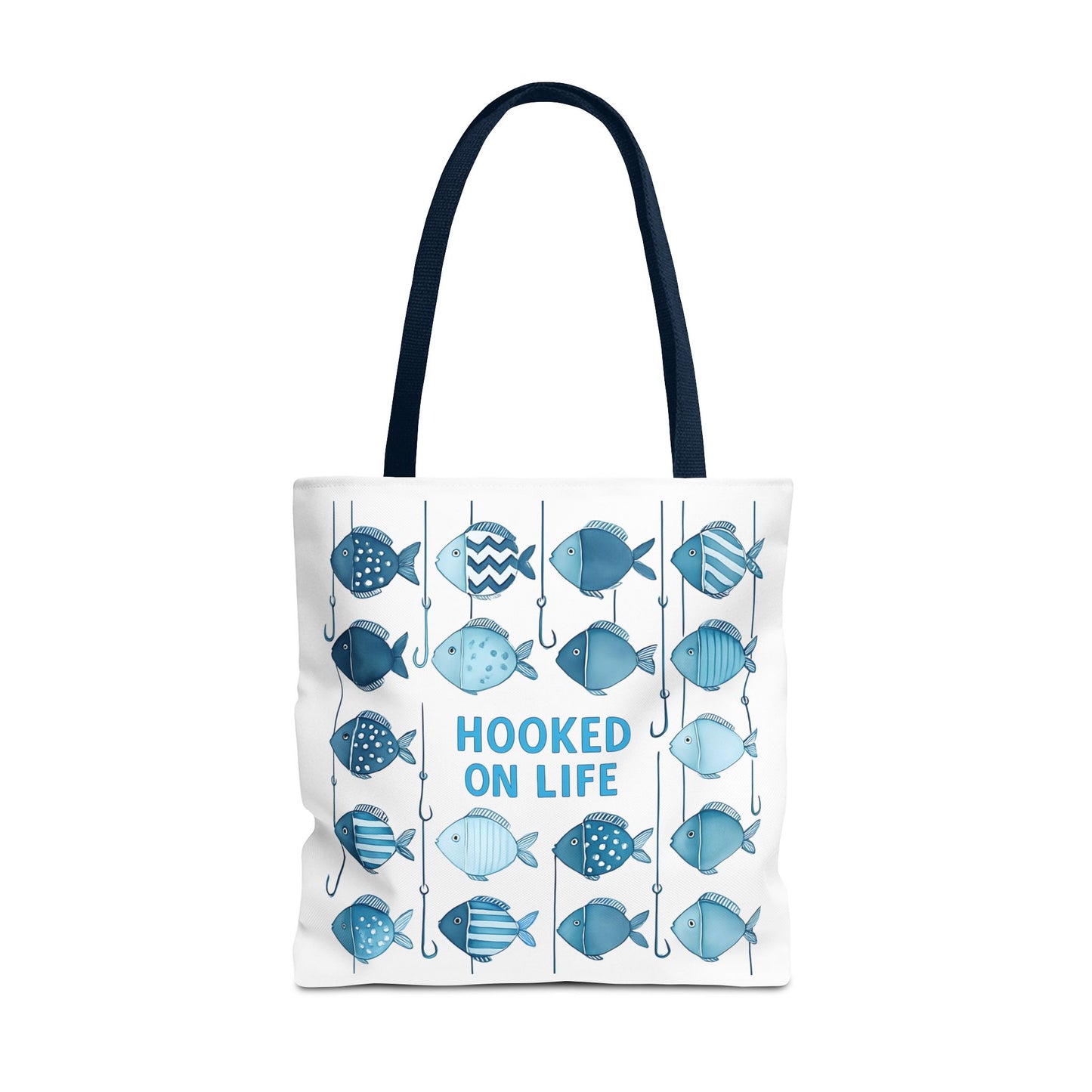 Fish-Themed Tote Bag, Hooked on Life Shopping Bag, Aqua Fishing Tote, Gift for Fisherman, Eco-Friendly Reusable Beach Bag