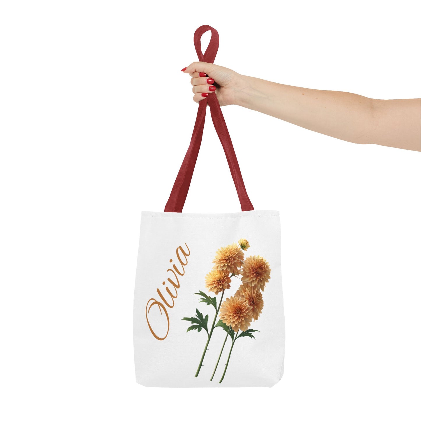 Personalized November Birth Month Flower Tote Bag, Chrysanthemum Bridesmaid Gift, Custom Grocery Bag