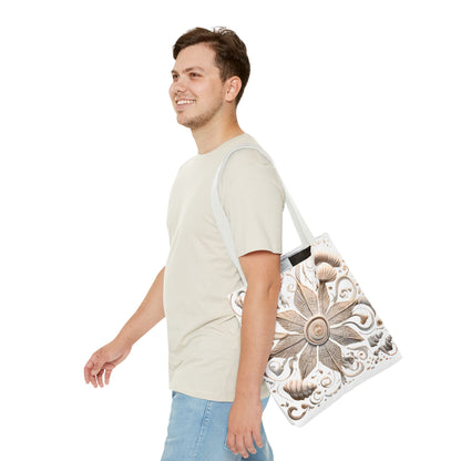 Boho Nautical Mandala Themed Geometric Design Tote Bag, Natural Toned Bag for Everyday Style, Unisex Gift