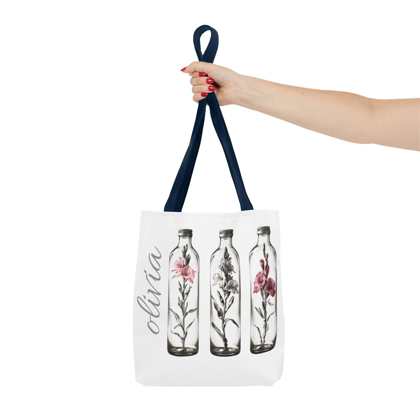 Personalize Gladiolus Birth Month Flower Tote Bag, Eco-Friendly Reusable Grocery Shopping Bag, Floral Design Handbag