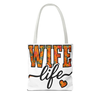 Floral Wife Life Tote Bag, Fun Gift for Spouses, Everyday Use, Beach Bag, Shopping Tote, Marriage Celebration