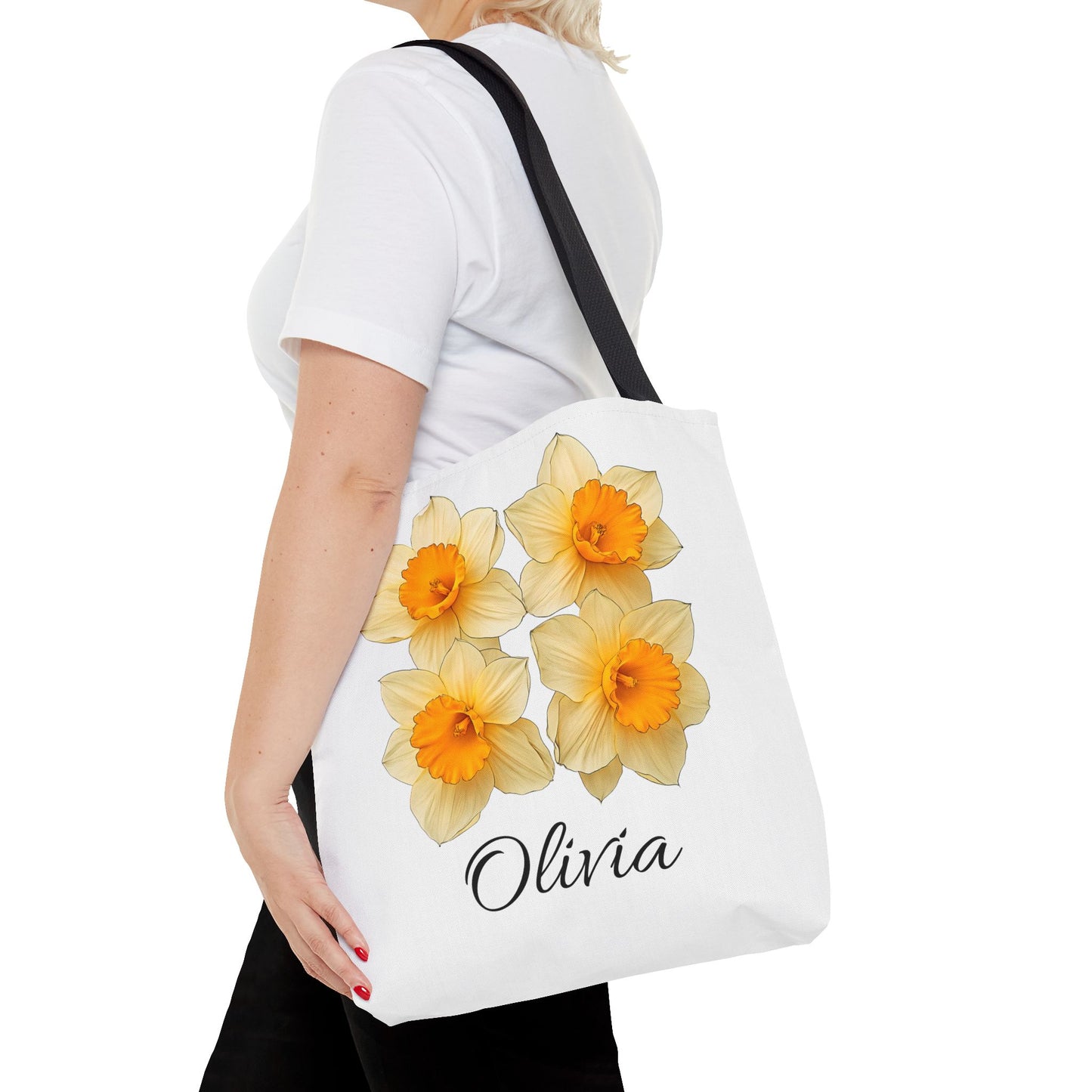 March Birth Month Flower Tote Bag, Easter Gift Bag, Custom Name Accessory, Daffodil Shoulder Bag, Women's Eco-Friendly Handbag