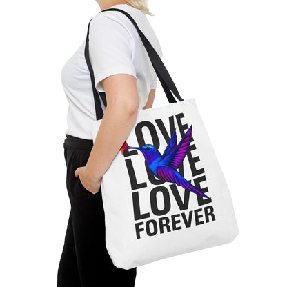 Colorful Hummingbird Tote Bag, Love Love Love Forever Shopping Bag, Vacation Carryall, Artsy Gift