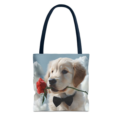 Cute Puppy Rose Tote Bag | Dog Lovers Gift, Stylish Lightweight Polyester Bag, Everyday Use