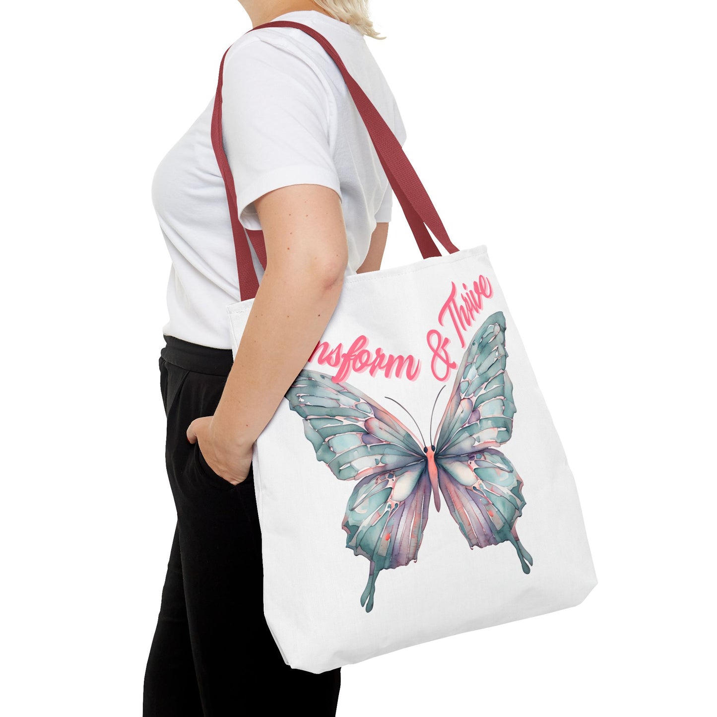 Transform & Thrive Butterfly Tote Bag, Reusable Grocery Bag, Inspirational Statement Bag, Summer Essential, Travel Companion