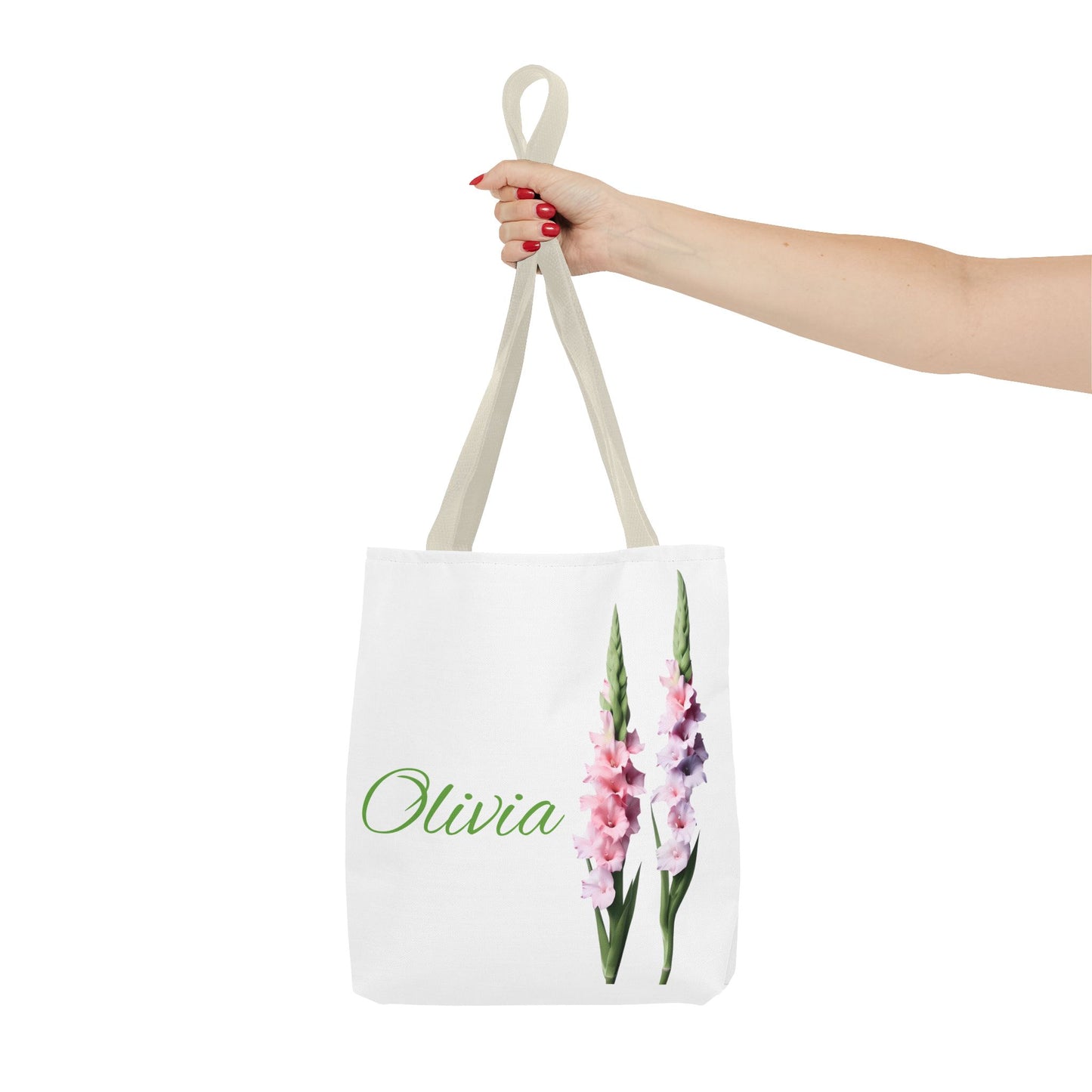 Personalized Gladiolus Floral Tote Bag - Custom Name Bag, August Birth Month Flower Design, Reusable Eco-Friendly Shopper