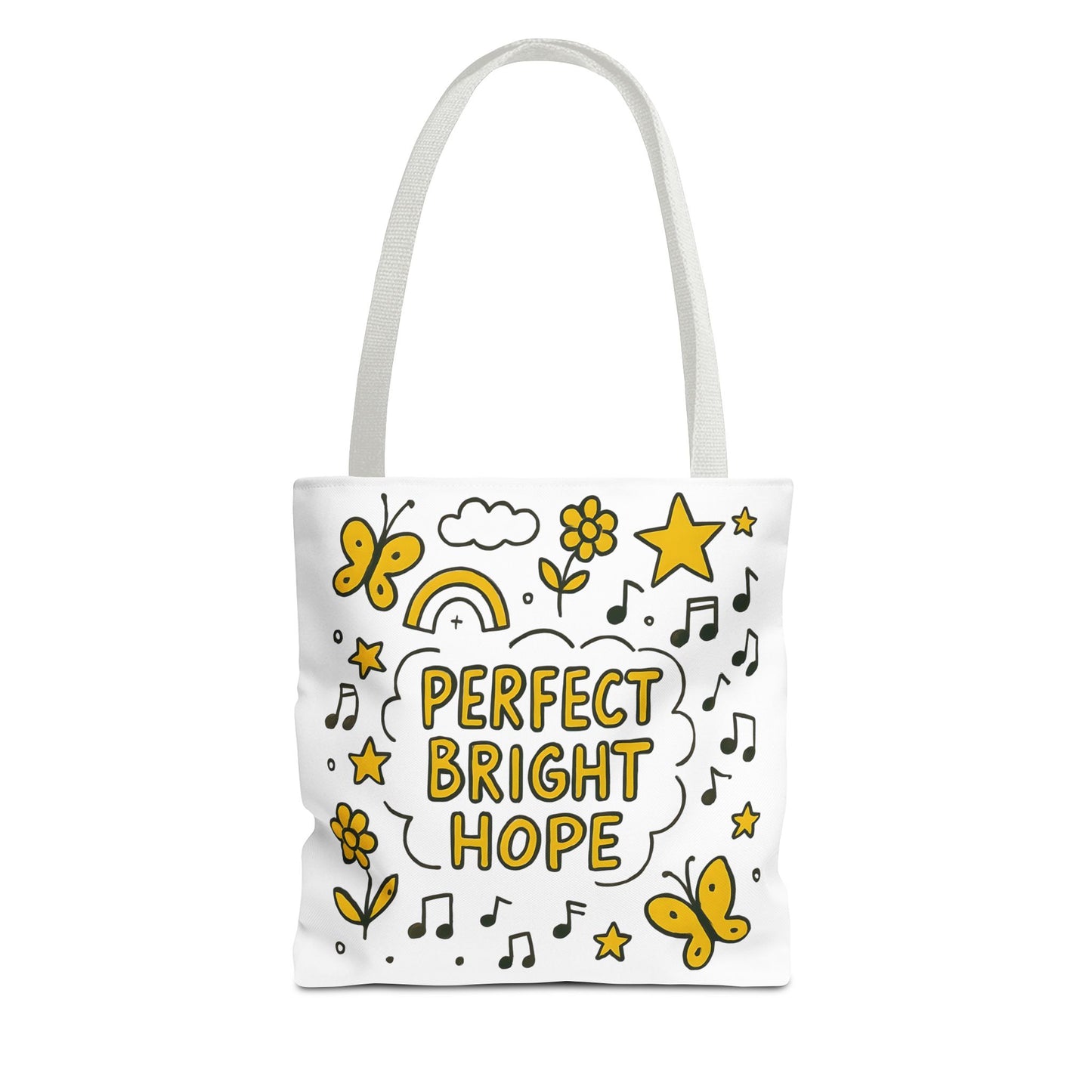 Sunshine Vibes Doodle Tote Bag, Perfect Bright Hope Tote, Eco-Friendly Shopping Bag, Inspirational Gift, Butterfly Print Bag