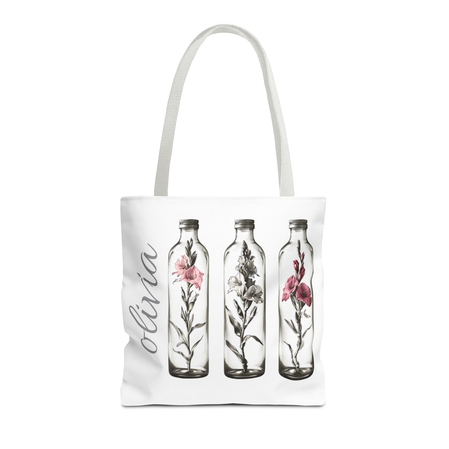 Personalize Gladiolus Birth Month Flower Tote Bag, Eco-Friendly Reusable Grocery Shopping Bag, Floral Design Handbag