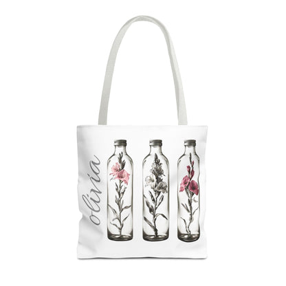Personalize Gladiolus Birth Month Flower Tote Bag, Eco-Friendly Reusable Grocery Shopping Bag, Floral Design Handbag