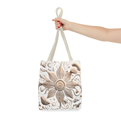 Boho Nautical Mandala Themed Geometric Design Tote Bag, Natural Toned Bag for Everyday Style, Unisex Gift