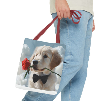 Cute Puppy Rose Tote Bag | Dog Lovers Gift, Stylish Lightweight Polyester Bag, Everyday Use