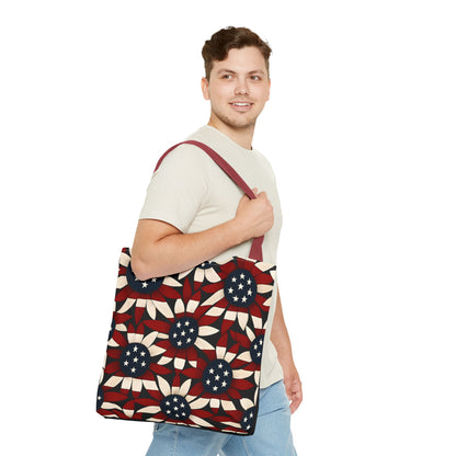 American Patriotic Tote Bag, Best Dad Gift, AOP Tote Bag, Red White Blue Handbag, Foldable Eco-Friendly Grocery Bag