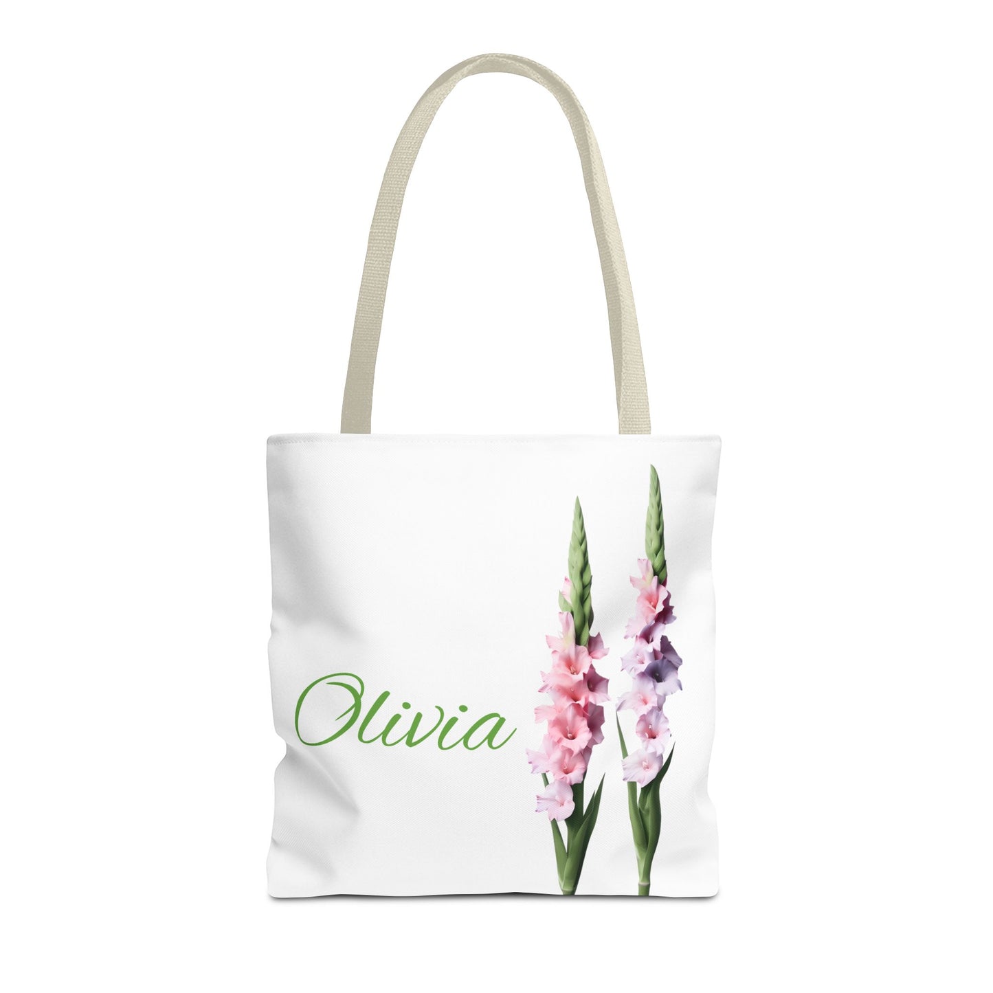 Personalized Gladiolus Floral Tote Bag - Custom Name Bag, August Birth Month Flower Design, Reusable Eco-Friendly Shopper