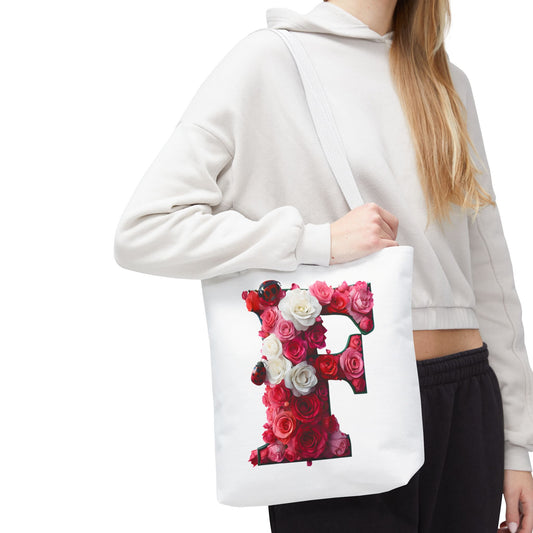 Floral Alphabet 'F' Rose and Ladybird Tote Bag