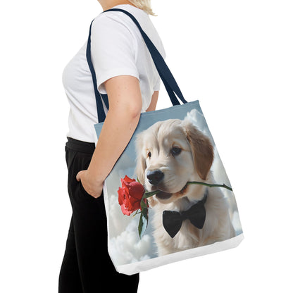 Cute Puppy Rose Tote Bag | Dog Lovers Gift, Stylish Lightweight Polyester Bag, Everyday Use