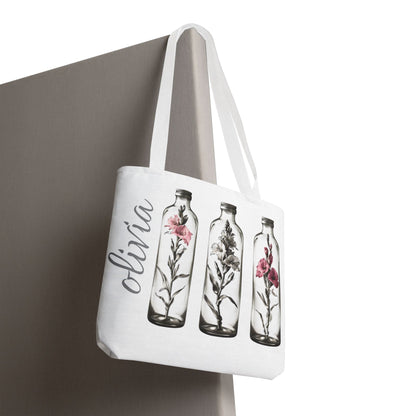 Personalize Gladiolus Birth Month Flower Tote Bag, Eco-Friendly Reusable Grocery Shopping Bag, Floral Design Handbag