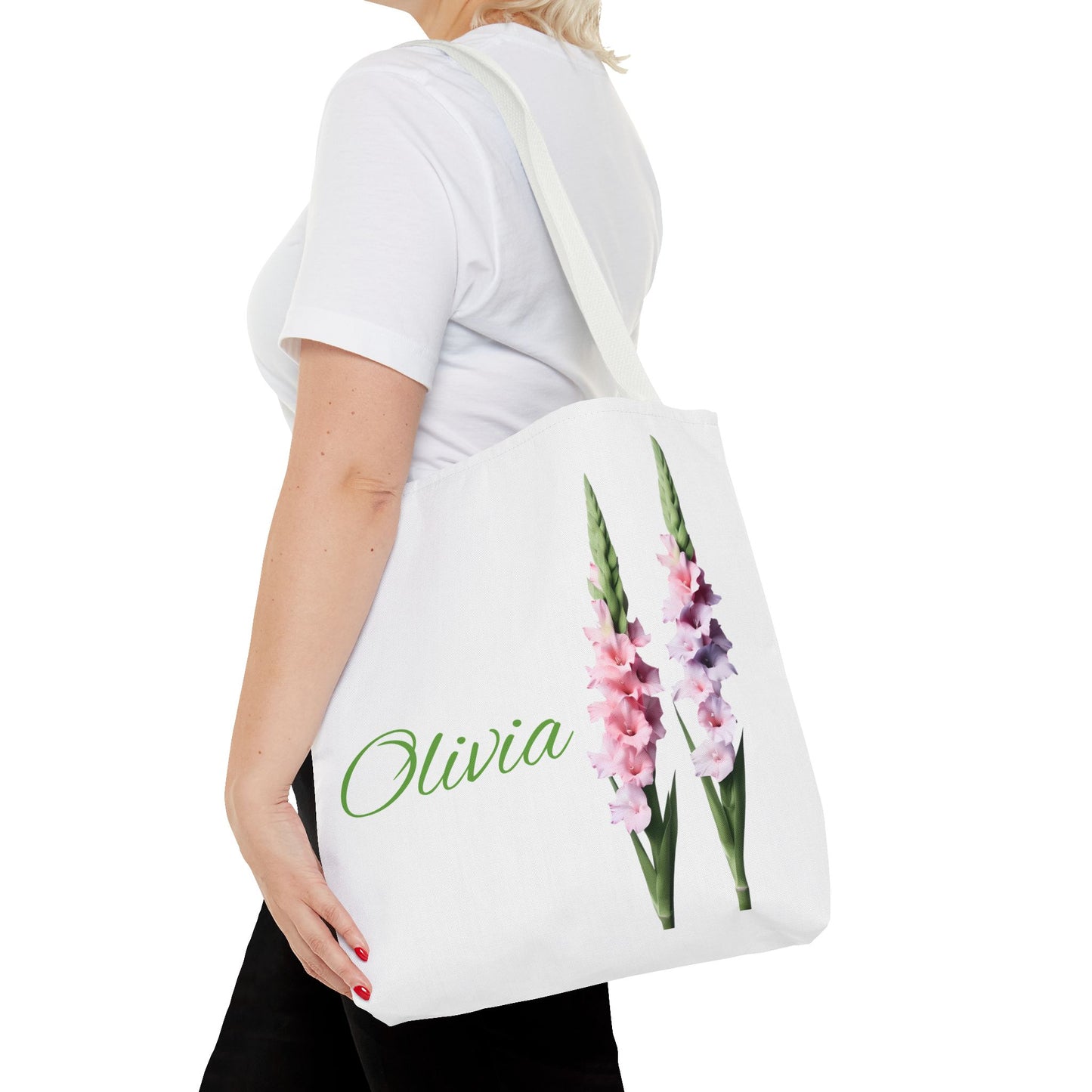Personalized Gladiolus Floral Tote Bag - Custom Name Bag, August Birth Month Flower Design, Reusable Eco-Friendly Shopper