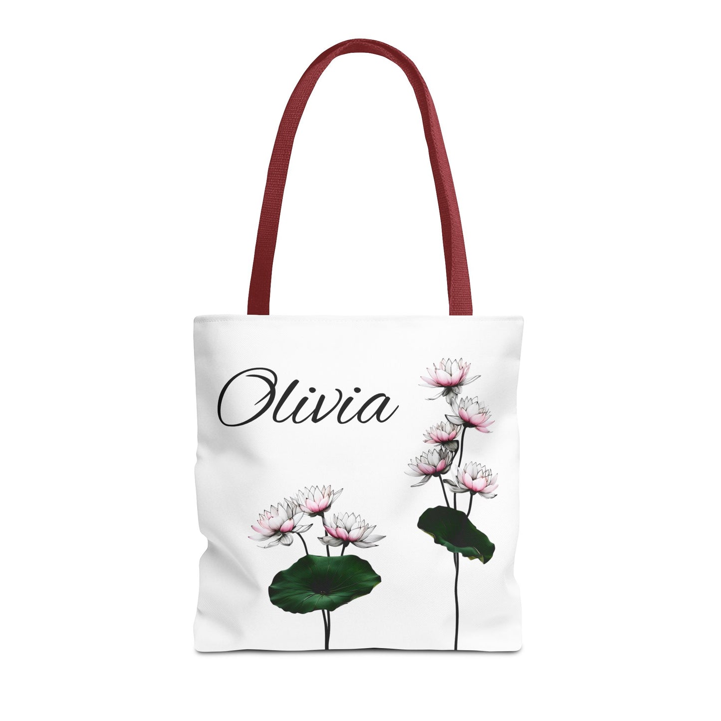 Personalized Water Lily Tote Bag, Eco-Friendly Reusable Shopping Bag, Custom Name Bag for July Birth Month Flower