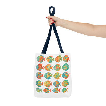 Colorful Mosaic Fish Print Tote Bag, Reusable Grocery Bag, Summer Travel Accessory, Gift for Ocean Lovers