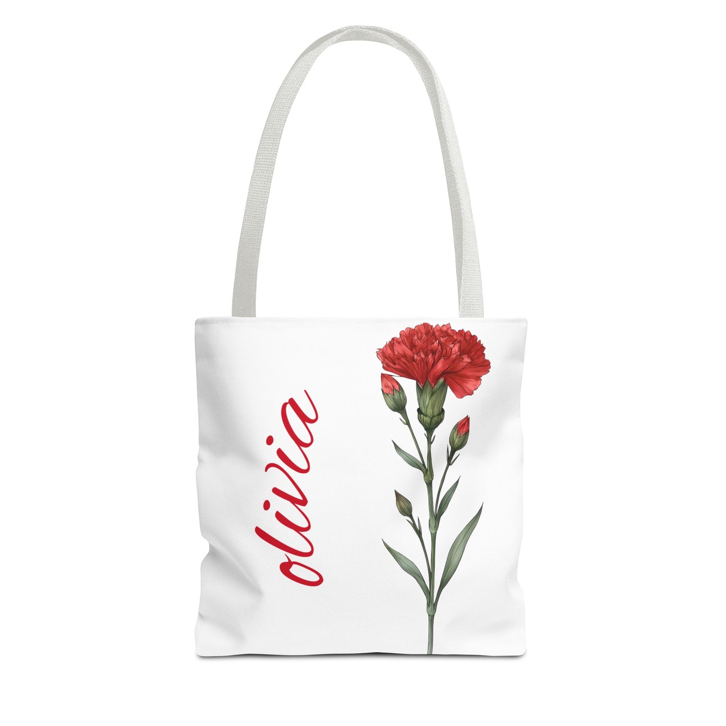 Personalized January Carnation Birth Month Flower Tote Bag, Custom Name Tote, Eco-Friendly Grocery Shopping Bag, Gift for Her