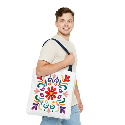 Vibrant Folk Art Floral Tote Bag, Colorful Shopping Bag, Beach Bag, Gift for Her