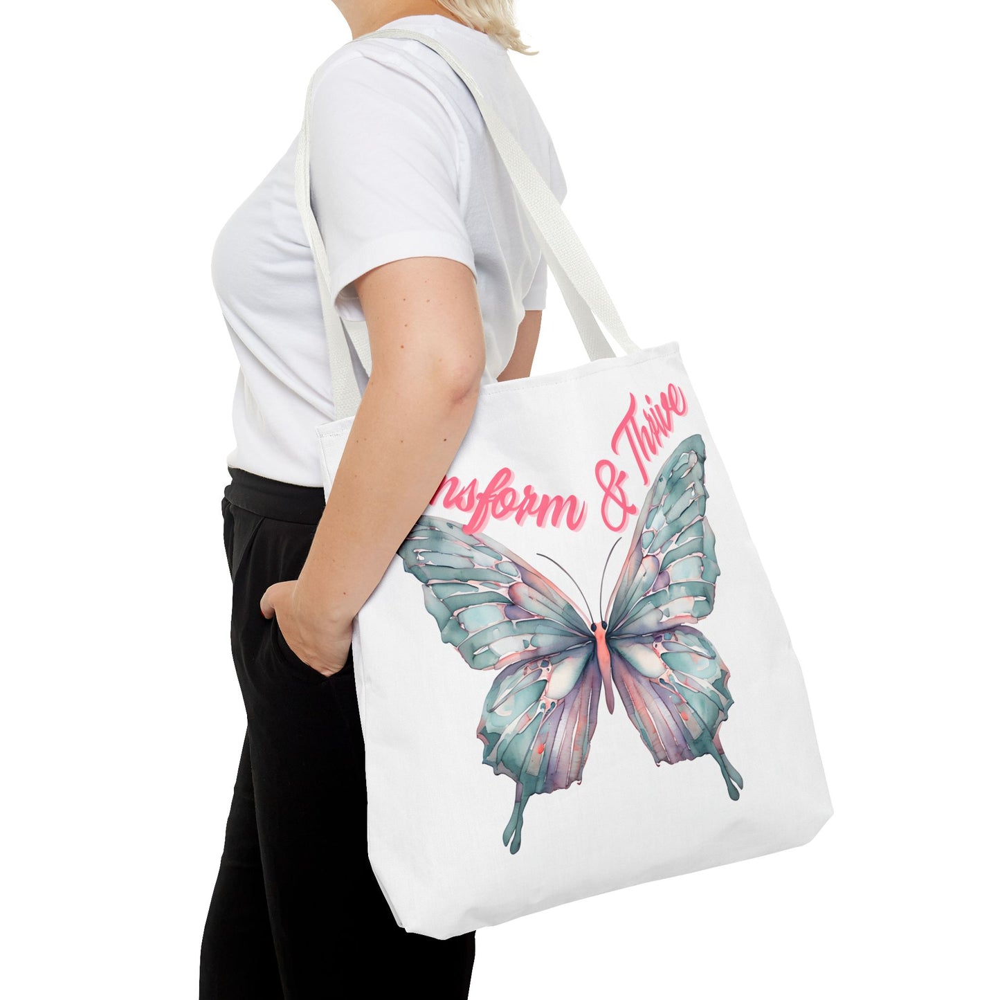 Transform & Thrive Butterfly Tote Bag, Reusable Grocery Bag, Inspirational Statement Bag, Summer Essential, Travel Companion