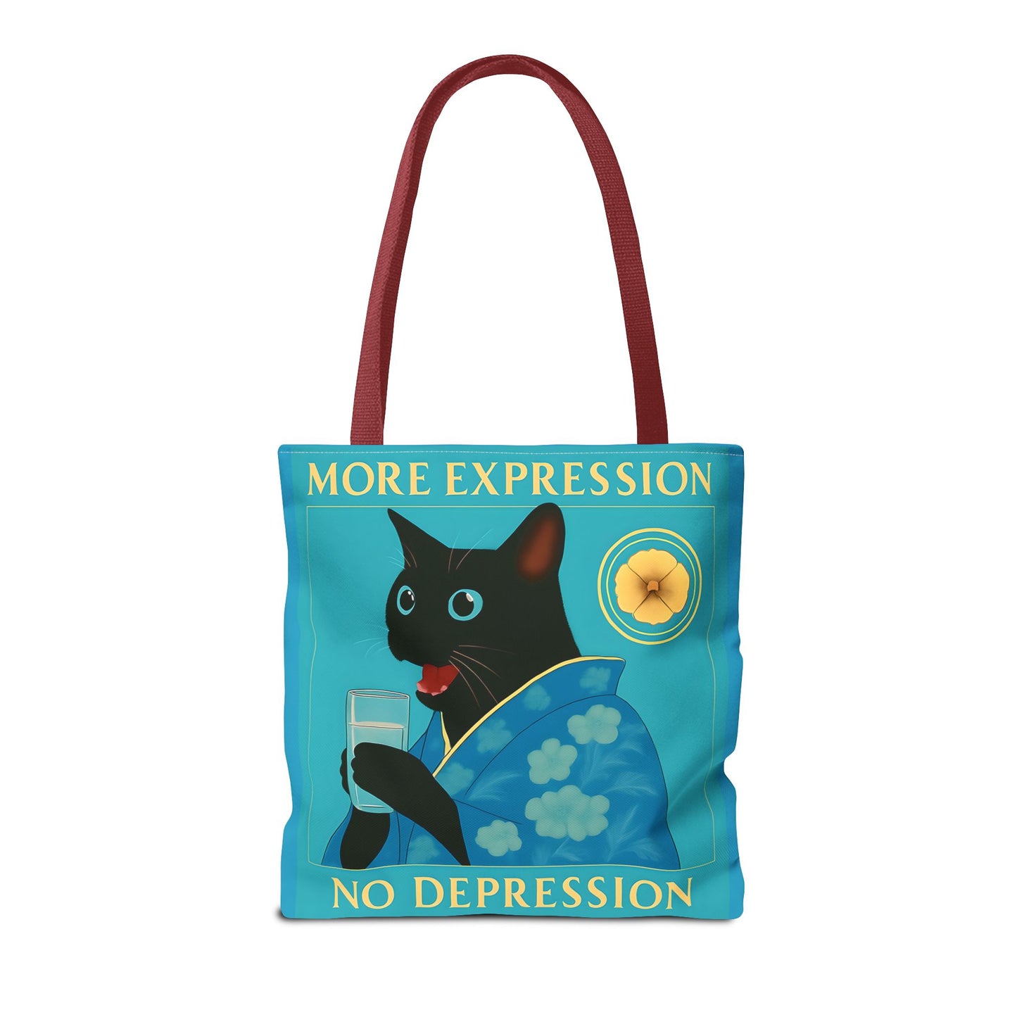 Motivational Chinoiserie Black Cat Tote Bag - More Expression No Depression