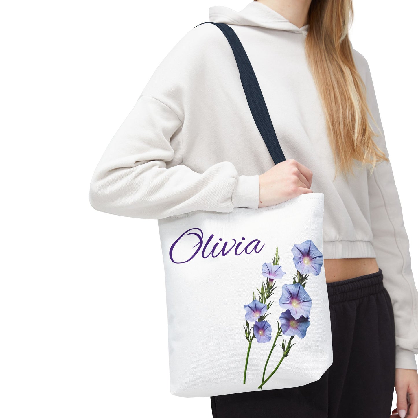 Personalized Morning Glory September Birth Month Flower Tote Bag, Custom Name Bag, Floral Grocery Bag