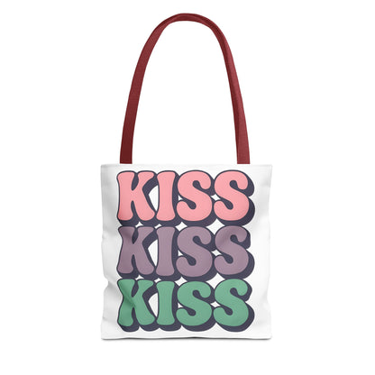 Kiss Kiss Kiss Tote Bag, Trendy Reusable Shopping Bag, Unisex Fun Everyday Bag, Valentine's Day Present