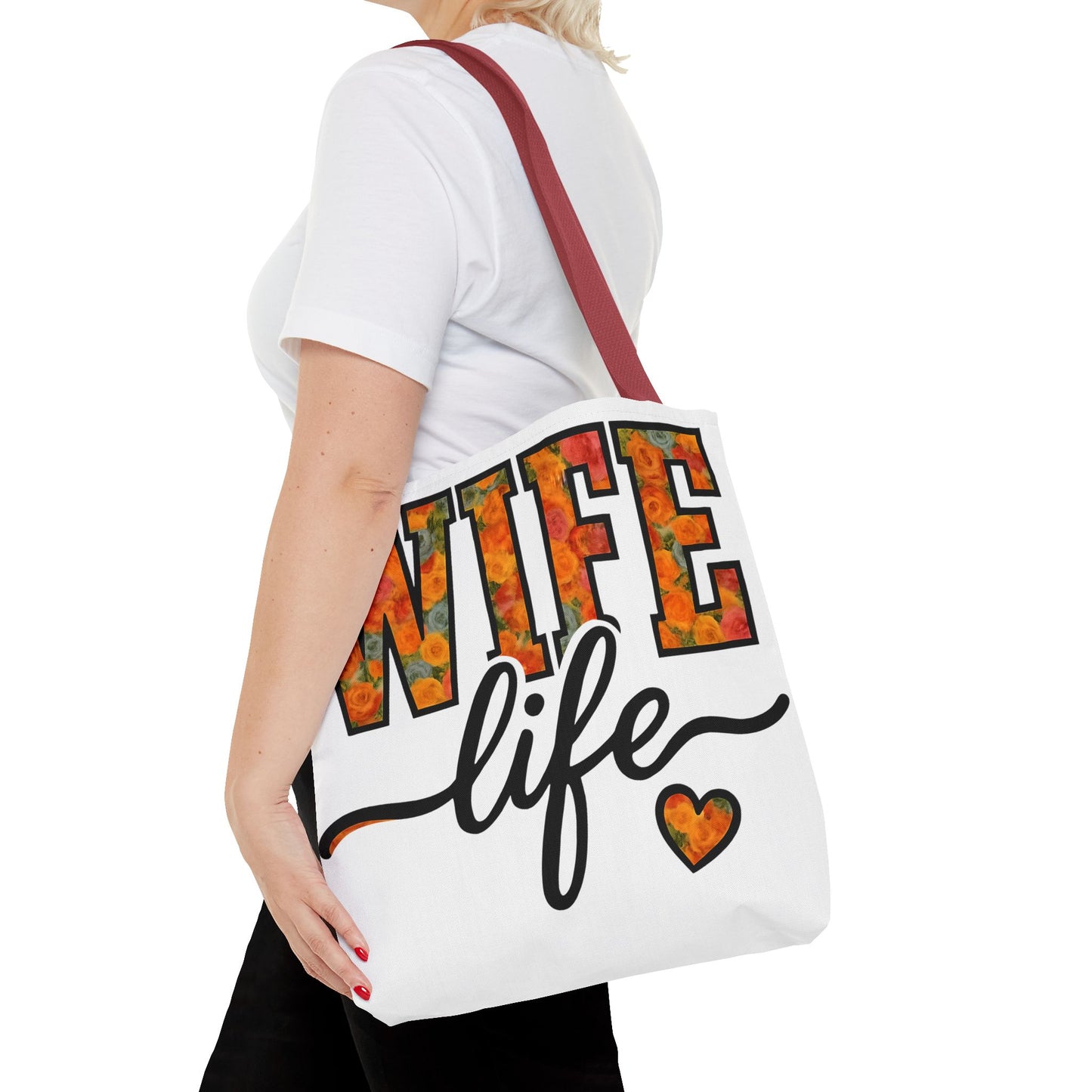 Floral Wife Life Tote Bag, Fun Gift for Spouses, Everyday Use, Beach Bag, Shopping Tote, Marriage Celebration