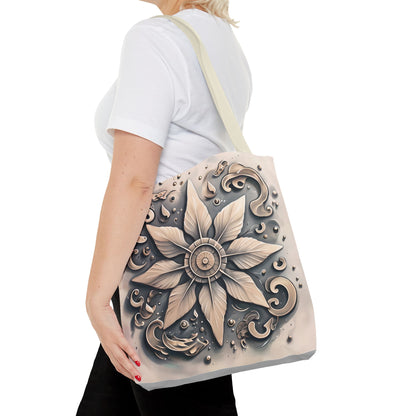 Earthy Symmetrical Floral Tote Bag, Metallic Design Boho Style, Eco-Friendly Reusable Shopping, Beach, Travel, Art Print, Gift for Her
