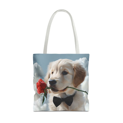 Cute Puppy Rose Tote Bag | Dog Lovers Gift, Stylish Lightweight Polyester Bag, Everyday Use