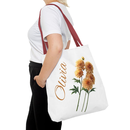 Personalized November Birth Month Flower Tote Bag, Chrysanthemum Bridesmaid Gift, Custom Grocery Bag
