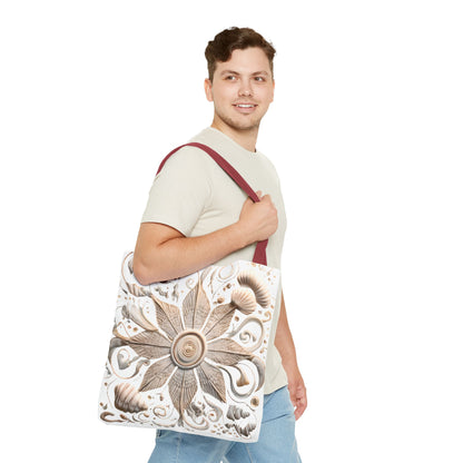 Boho Nautical Mandala Themed Geometric Design Tote Bag, Natural Toned Bag for Everyday Style, Unisex Gift