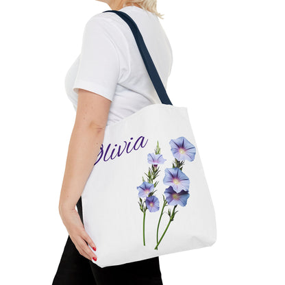 Personalized Morning Glory September Birth Month Flower Tote Bag, Custom Name Bag, Floral Grocery Bag
