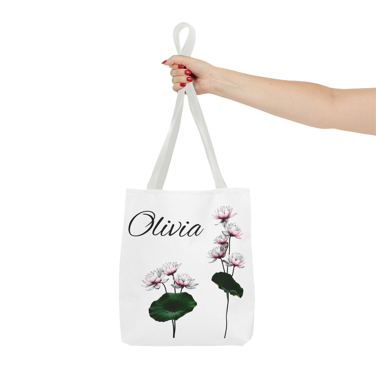 Personalized Water Lily Tote Bag, Eco-Friendly Reusable Shopping Bag, Custom Name Bag for July Birth Month Flower