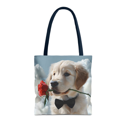 Cute Puppy Rose Tote Bag | Dog Lovers Gift, Stylish Lightweight Polyester Bag, Everyday Use
