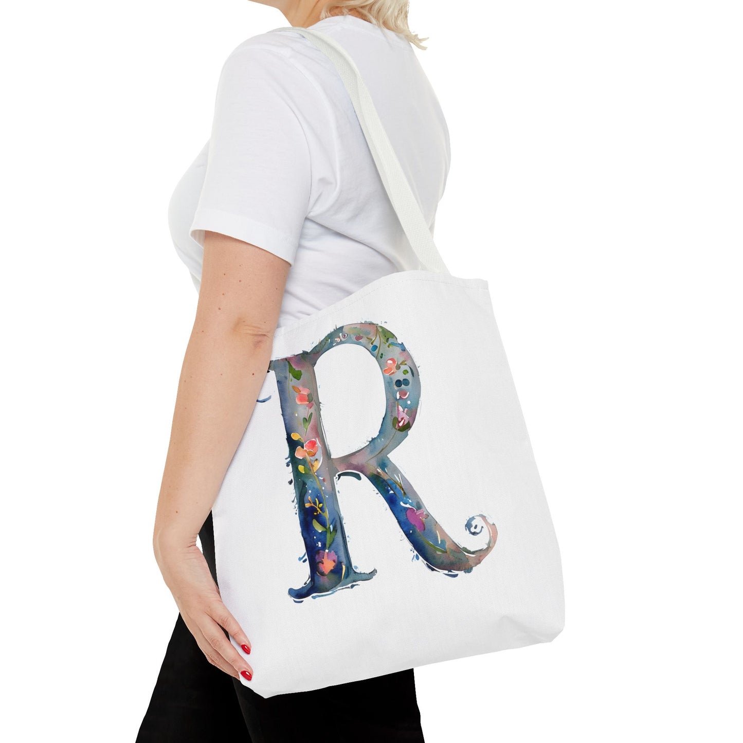 Watercolor Alphabet 'R' Tote Bag, Stylish Everyday Carryall